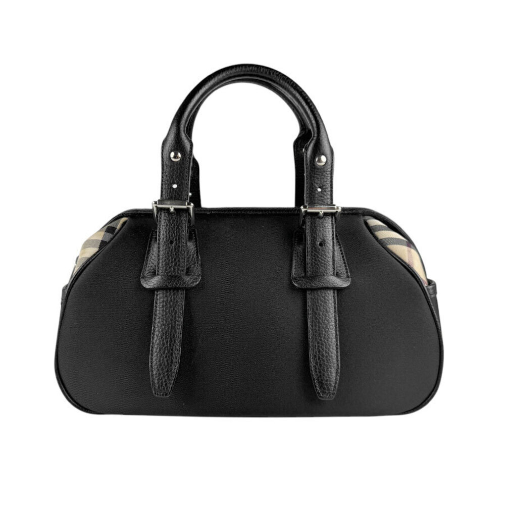 Burberry Nova Check Canvas Leather Handbag Black Beige Tan Silver - Picture 1 of 4